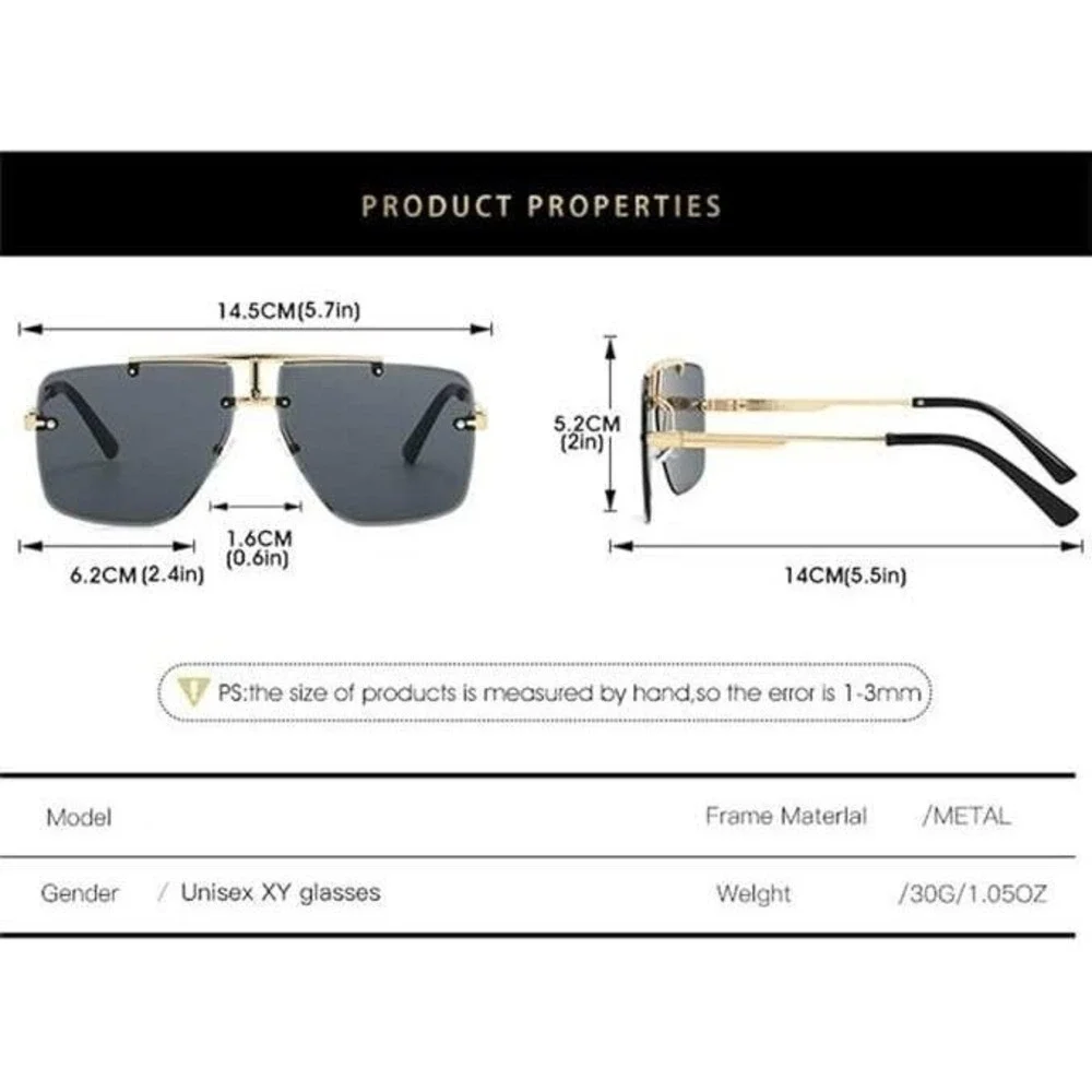 Rimless‎ Sunglasses Women Fashion Gold Frame Trendy Shield Pilot Dark Black Lens